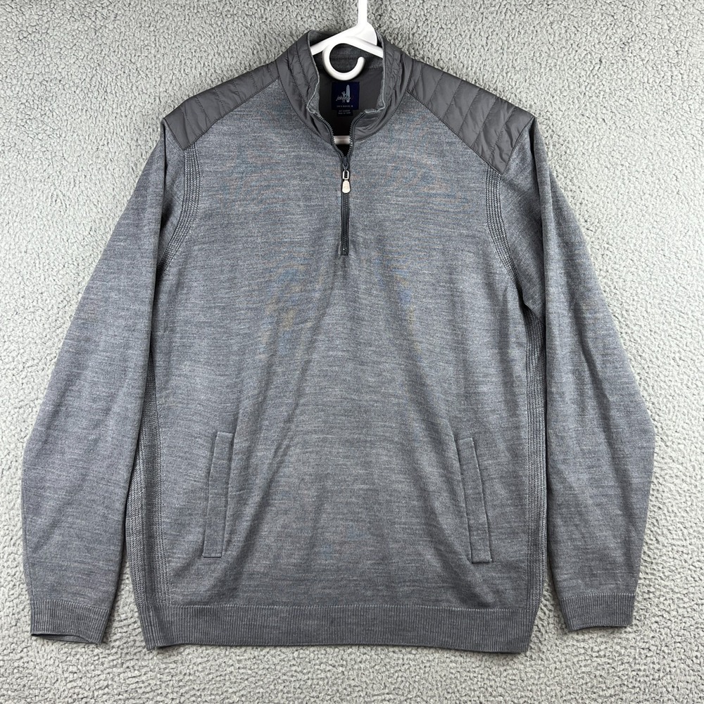 Johnnie-O Hybrid 1/4‎ Zip Pullover Sweater Mens Medium Grey Quilted Yoke Merino